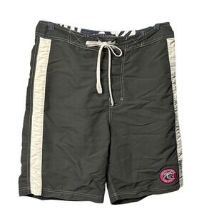 Abercrombie & Fitch Swim Trunks Shorts Olive Green Stripe Logo 32